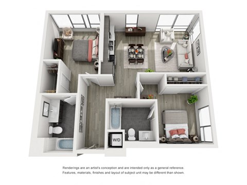 Floor plan for 2 beds, 2 baths, 1178 sqft
